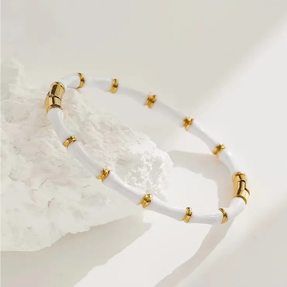 White Stainless steel bamboo style bracelets